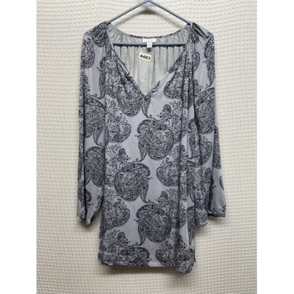 J. Jill Paisley Long Sleeve SplitNeck Peasant Blouse Tunic Women XL Indonesia